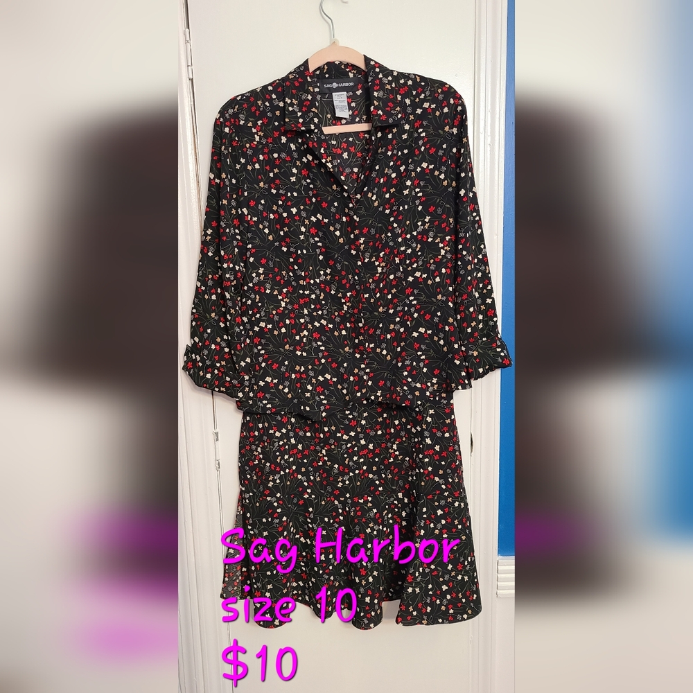 Sag Harbor Black Maxi Dress with Red and White Floral Design